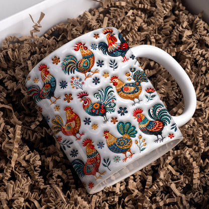 Rooster Garden Ceramic Mug Henhouse Florals