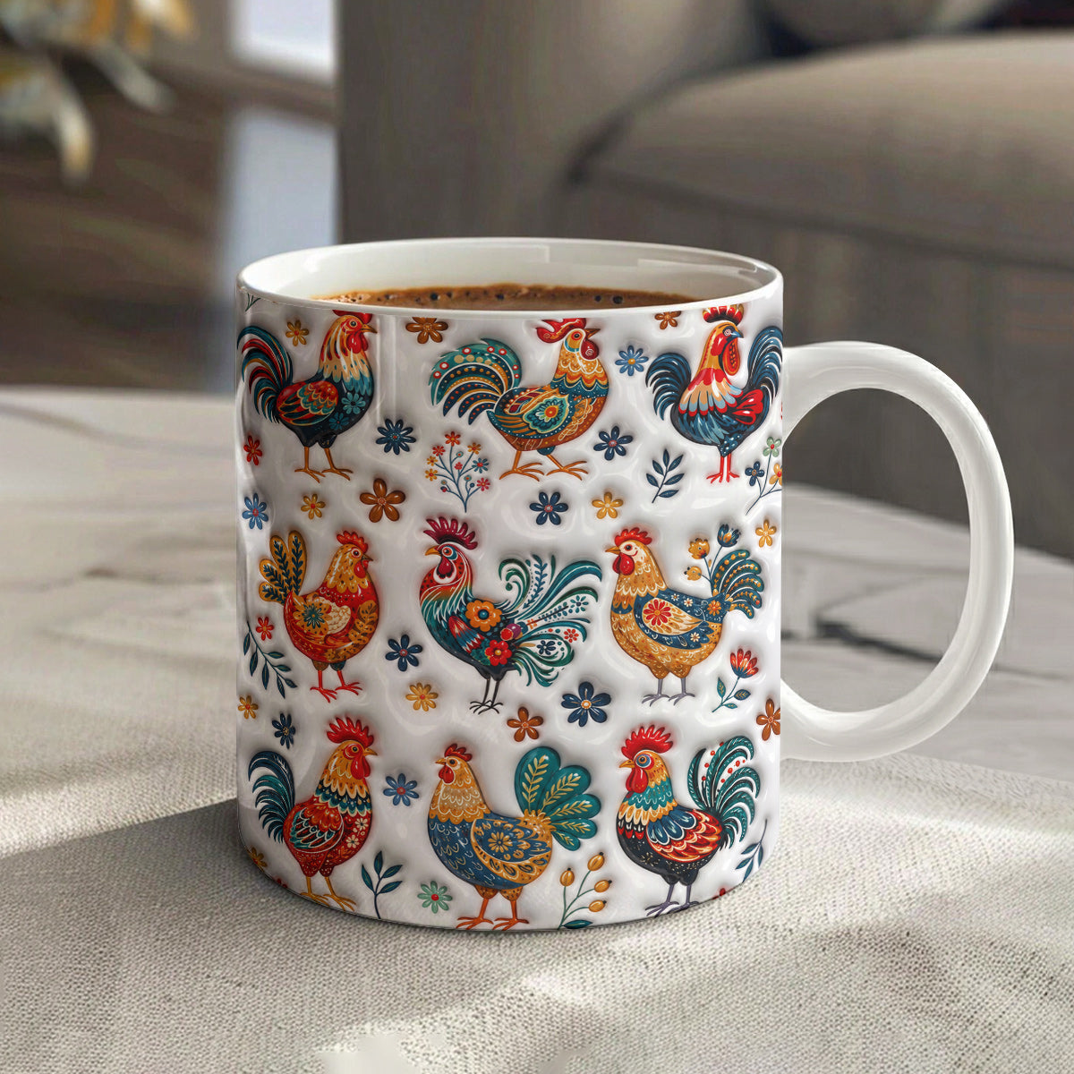 Rooster Garden Ceramic Mug Henhouse Florals