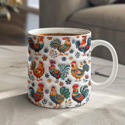 Rooster Garden Ceramic Mug Henhouse Florals
