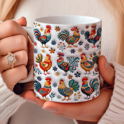 Rooster Garden Ceramic Mug Henhouse Florals