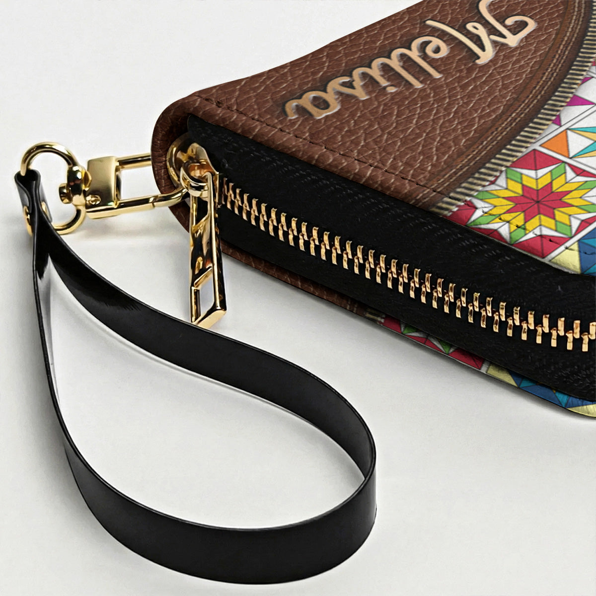 Sewing Lover Leather Wallet Personalized Colorful Quilt Blocks