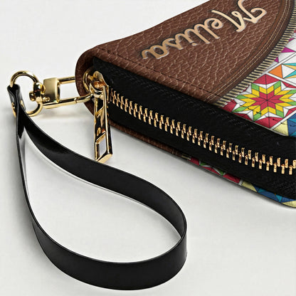 Sewing Lover Leather Wallet Personalized Colorful Quilt Blocks