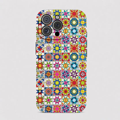 Sewing Lover Leather Phone Case Colorful Star Quilt Blocks