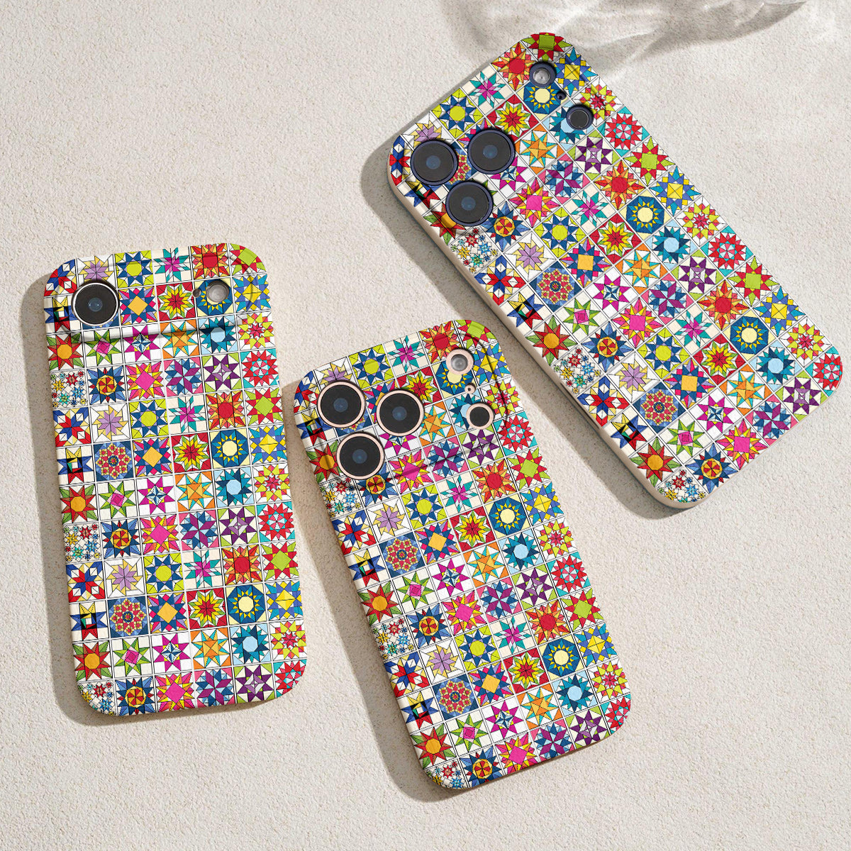 Sewing Lover Leather Phone Case Colorful Star Quilt Blocks