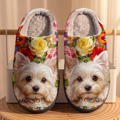 Floral Yorkie Fleece Lined Slippers