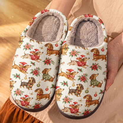 Dachshund Fleece Lined Slippers A Merry Little Sausage Christmas