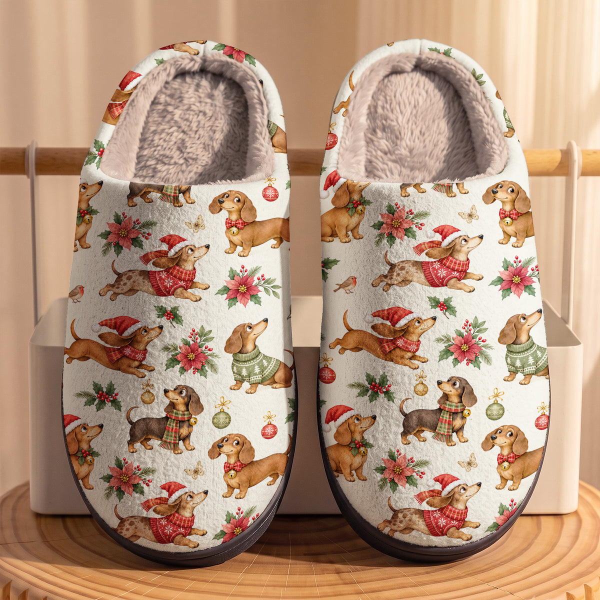 Dachshund Fleece Lined Slippers A Merry Little Sausage Christmas