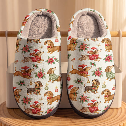 Dachshund Fleece Lined Slippers A Merry Little Sausage Christmas