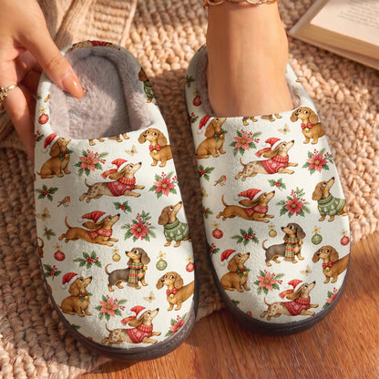 Dachshund Fleece Lined Slippers A Merry Little Sausage Christmas