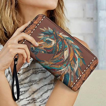 Boho Western Horse Leather Wallet Tribal Horse Majesty