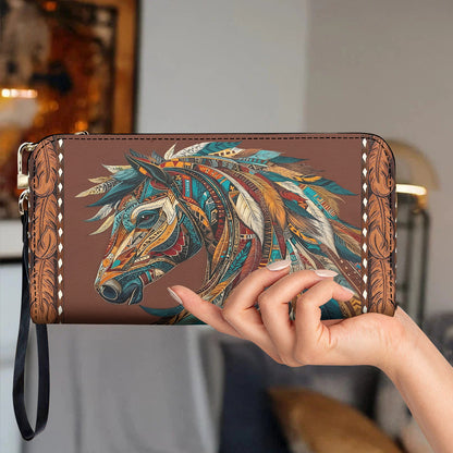 Boho Western Horse Leather Wallet Tribal Horse Majesty