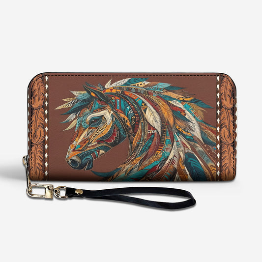 Boho Western Horse Leather Wallet Tribal Horse Majesty