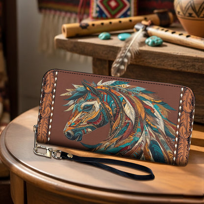 Boho Western Horse Leather Wallet Tribal Horse Majesty