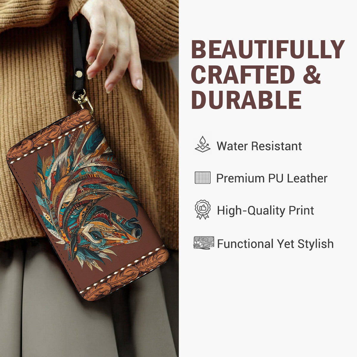 Boho Western Horse Leather Wallet Tribal Horse Majesty
