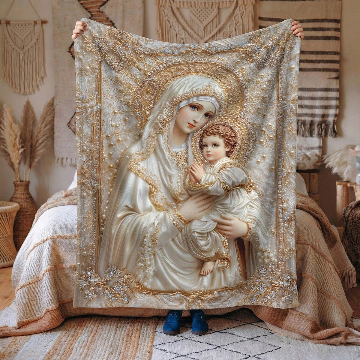 Madonna And Child Fleece Blanket Heavenly Grace In Radiant Splendor
